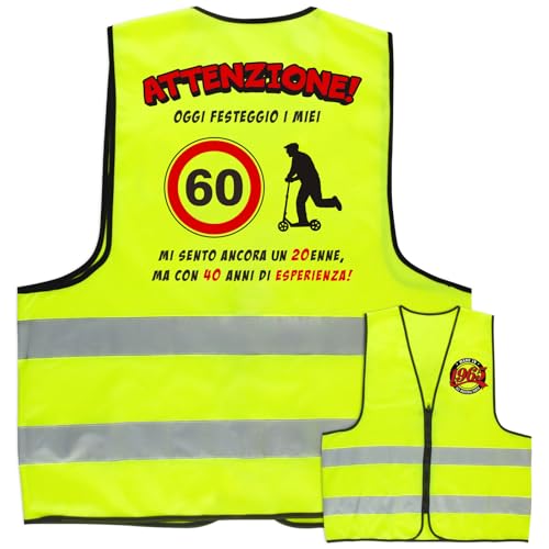Italienisch 60. Geburtstag Weste lustig Geschenk Happy Birthday Accessoires Geburtstagsdeko Warnweste Deko Geburtstagsgeschenk Zubehör Dekoration Geschenkideen Geschenke für Frauen Männer von GEBETTER