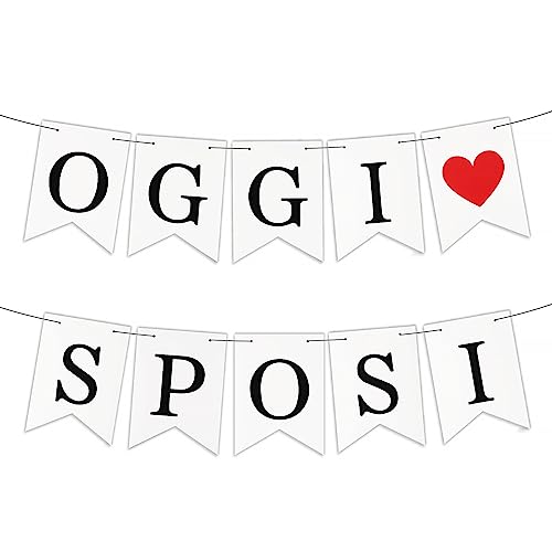Italienisch OGGI SPOSI Girlande Vintage Rustikal Banner mit Seidenband Hochzeitsgirlande als Deko für Hochzeit Fest Party Brautdusche Junggesellinnenabschied oder Foto Photo Booth Fotografie von GEBETTER