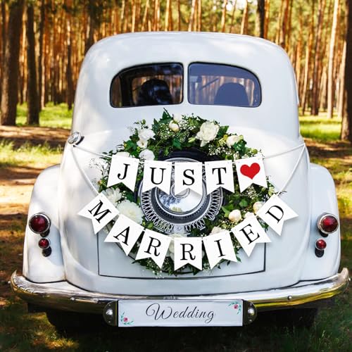 Just Married Girlande Hochzeit Deko Banner Hängende Hochzeitsgirlande Dekoration Party Geschenkidee zur Brautdusche Junggesellinnenabschied Foto Hintergrund Hängedeko Zeremonie (Just Married) von GEBETTER