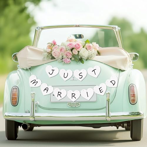 Just Married Girlande Hochzeit Deko Banner Hängende Hochzeitsgirlande Dekoration Party Geschenkidee zur Brautdusche Junggesellinnenabschied Foto Hintergrund Hängedeko Zeremonie von GEBETTER