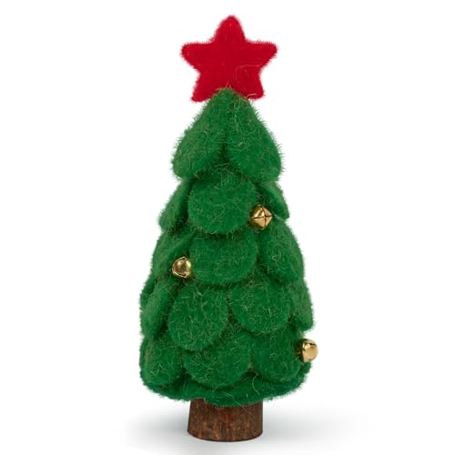 Mini Weihnachtsbaum 17cm Filz mit holzen Basis, Künstlich Weihnachten Ornament Miniatur Tannenbaum Tischdeko Klein Weihnachtsschmuck Deko Geschenke Weihnachtsdeko zum Basteln Xmas (Grün) von GEBETTER