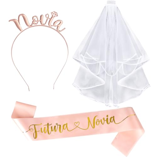GEBETTER Spanisch 3 pcs JGA Accessoires Schärpe Stirnband Schleier Dekoration Frauen für Hochzeit Junggesellenabschied Deko Hen Party Bride To Be Sash Haarreif Junggesellinnenabschied Zubehör von GEBETTER