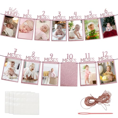 GEBETTER Spanisch Foto Banner 1. Geburtstag für 1 bis 12 Monate Baby Fotogirlande Geburtstagsdeko Hängende Wanddekoration für Mädchen Jungen Party Deko Feiern Kraftpapier Girlande Erster Kommunion von GEBETTER