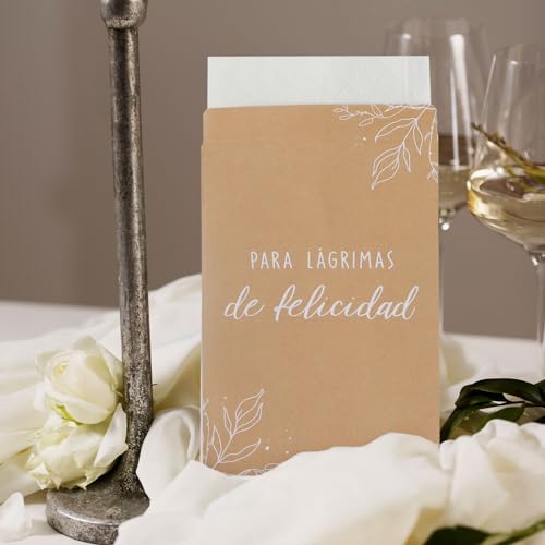Spanisch Papiertüten Para Lágrimas de Felicidad Hochzeit Mini Tüten Für die Freudentränen Verpackung Deko für Taschentücher Gastgeschenke Hochzeitsdeko (Braun) von GEBETTER
