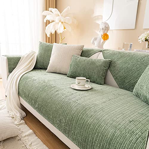 GEBIN Chenille Sofabezüge 1 2 3 4 Sitzer Sofabezug Couchbezug L Form Ecksofa Sofa/Couch überwurfdecke, Samt Couch Überwürfe Sofahusse Sofaüberwürfe rutschfest Sofa Abdeckung (Grün,70x120cm) von GEBIN