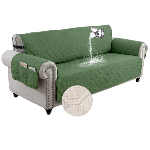 Sofa Überzug 3 Sitzer, wasserdichte Sofabezug Mit Armlehnen, Sofaschoner rutschfest, Sofaüberwurf, Couch Überzug, Sofaschutz, Sofa Cover Protector für Haustier Katze Hunde (Grün,3 Sitzer) von GEBIN