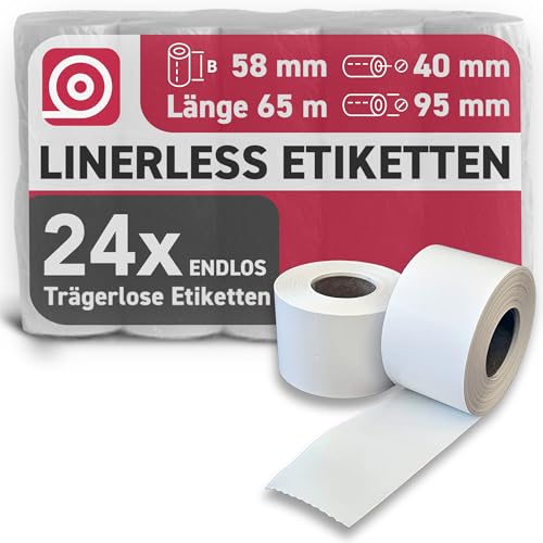 Gebongt24 Linerless Thermoetiketten 58 mm x 65 m x 40 mm Kern – trägerlose Etiketten selbstklebend ohne Träger mit Ø ca. 95 mm – passend für Bizerba, Mettler Toledo – Thermo Etiketten für Waagen Gebongt24 Linerless Thermoetiketten 58 mm x 65 m x 40 mm Kern – trägerlose Etiketten selbstklebend ohne Träger mit Ø ca. 95 mm – passend für Bizerba, Mettler Toledo – Thermo Etiketten für Waagen von GEBONGT24