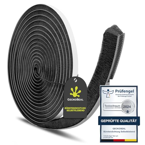 GeckoSeal 6m Bürstendichtung Selbstklebend, 9mm(B) x 15mm(D), Bürstendichtung für Fenster, Schiebetür, Bürstendichtung Rolladen für Kleiderschränk, Türbürstendichtung für Insektenschutz - Schwarz von GECKOSEAL