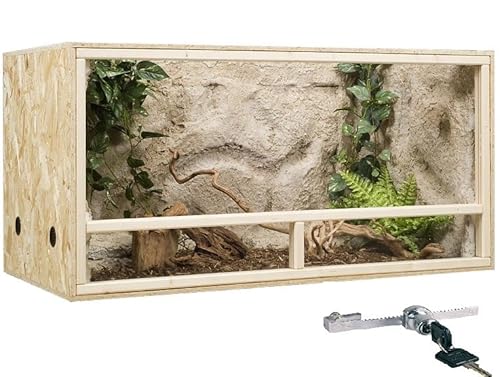 OSB Terrarium, Holzterrarium 100x50x50 cm mit Seitenbelüftung, Zierleistenset:ohne Zierleistenset, Sicherheitspaket:mit Sicherheitspaket von GECKOX