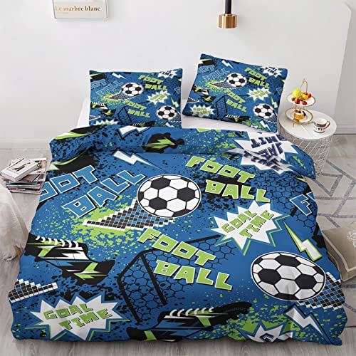 GEDAEUBA Bettwäsche 135x200 Fußball - Jungen Bettbezug 2er Set, Wendebettwäsche und Kissenbezug 80x80, Weiche & Angenehme & Atmungsaktive Mikrofaser Bettwäsche-Sets mit Reißverschluss von GEDAEUBA