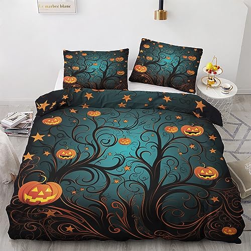 GEDAEUBA Bettwäsche 135x200 Halloween - Kürbis Bettbezug 135 x 200 2er Set, Wendebettwäsche und Kissenbezug 80x80, Weiche & Atmungsaktive Mikrofaser Bettwäsche-Sets mit Reißverschluss von GEDAEUBA