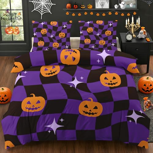 GEDAEUBA Bettwäsche 135x200 Halloween Kürbis - Lila Schwarz Orange Bettbezug für Kinder, Wendebettwäsche und Kissenbezug 80x80, Weiche & Angenehme Mikrofaser Bettwäsche-Sets mit Reißverschluss GEDAEUBA Bettwäsche 135x200 Halloween Kürbis - Lila Schwarz Orange Bettbezug für Kinder, Wendebettwäsche und Kissenbezug 80x80, Weiche & Angenehme Mikrofaser Bettwäsche-Sets mit Reißverschluss von GEDAEUBA