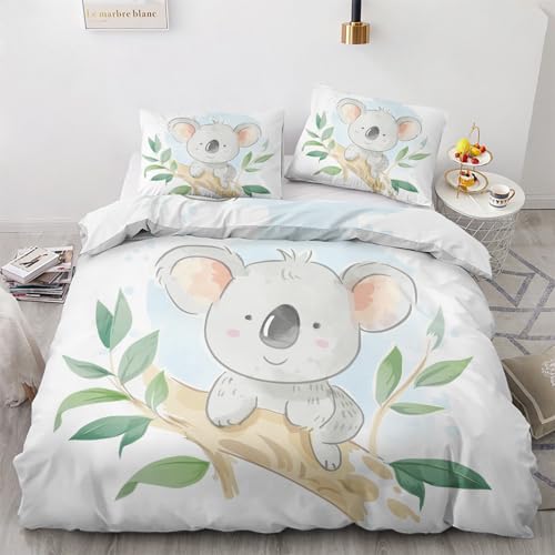 GEDAEUBA Bettwäsche 135x200 Koala Kinder - Süße Tiere Bettbezug 135 x 200 2er Set, Wendebettwäsche und Kissenbezug 80x80, Weiche & Angenehme Mikrofaser Bettwäsche-Sets mit Reißverschluss von GEDAEUBA