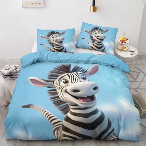 GEDAEUBA Bettwäsche 155x220 Zebra - Kinder Cartoon Tiere Bettbezug 155x220 3 teilig, Wendebettwäsche und Kissenbezug 80x80, Weiche & Angenehme Mikrofaser Bettwäsche-Sets mit Reißverschluss von GEDAEUBA