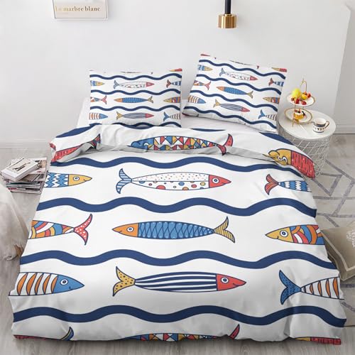 GEDAEUBA Bettwäsche Fische Kinder - Fishing Bettwäsche 135x200 Sommer, Fischen Bettbezug 135 x 200 2er Set, Wendebettwäsche und Kissenbezug, Weiche Mikrofaser Bettwäsche-Sets mit Reißverschluss GEDAEUBA Bettwäsche Fische Kinder - Fishing Bettwäsche 135x200 Sommer, Fischen Bettbezug 135 x 200 2er Set, Wendebettwäsche und Kissenbezug, Weiche Mikrofaser Bettwäsche-Sets mit Reißverschluss von GEDAEUBA