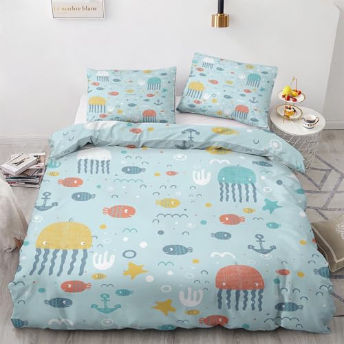GEDAEUBA Bettwäsche Unterwasserwelt Kinder - Sommer Bettwäsche 135x200 Unterwasser, Quallen Fische Bettbezug 2er Set, Wendebettwäsche und Kissenbezug, Mikrofaser Bettwäsche-Sets mit Reißverschluss GEDAEUBA Bettwäsche Unterwasserwelt Kinder - Sommer Bettwäsche 135x200 Unterwasser, Quallen Fische Bettbezug 2er Set, Wendebettwäsche und Kissenbezug, Mikrofaser Bettwäsche-Sets mit Reißverschluss von GEDAEUBA