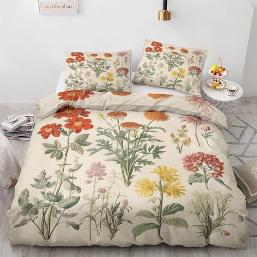 GEDAEUBA Botanik Bettwäsche 135x200 - Blumen Bettbezug 135 x 200 2er Set, Wendebettwäsche und Kissenbezug 80x80, Weiche & Angenehme & Atmungsaktive Mikrofaser Bettwäsche-Sets mit Reißverschluss von GEDAEUBA