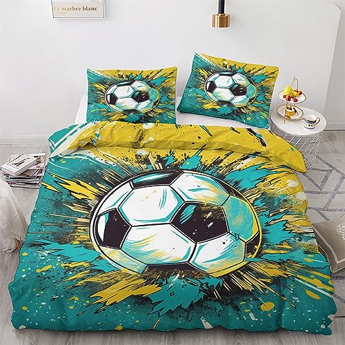 GEDAEUBA Fußball Bettwäsche 140x200 Sommer - Jungen Sport Bettbezug 140x200 2er Set, Wendebettwäsche und Kissenbezug 70x90, Weiche & Atmungsaktive Mikrofaser Bettwäsche-Sets mit Reißverschluss von GEDAEUBA