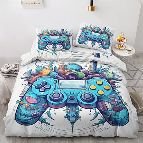 GEDAEUBA Gamer Jungen Bettwäsche 135x200 Sommer - Gaming Bettbezug 135 x 200 2er Set, Wendebettwäsche und Kissenbezug 80x80, Weiche & Atmungsaktive Mikrofaser Bettwäsche-Sets mit Reißverschluss von GEDAEUBA