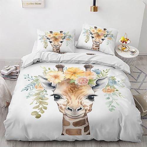 GEDAEUBA Giraffe Bettwäsche 140x200 Sommer - Tiere Bettbezug 140x200 2er Set, Wendebettwäsche und Kissenbezug 70x90, Weiche & Atmungsaktive Mikrofaser Bettwäsche-Sets mit Reißverschluss von GEDAEUBA