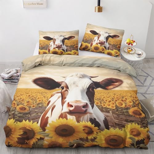 GEDAEUBA Kuh Bettwäsche 135x200 - Sonnenblumen Rinder Bettbezug 135 x 200 2er Set, Wendebettwäsche und Kissenbezug 80x80, Weiche & Angenehme Mikrofaser Bettwäsche-Sets mit Reißverschluss GEDAEUBA Kuh Bettwäsche 135x200 - Sonnenblumen Rinder Bettbezug 135 x 200 2er Set, Wendebettwäsche und Kissenbezug 80x80, Weiche & Angenehme Mikrofaser Bettwäsche-Sets mit Reißverschluss von GEDAEUBA