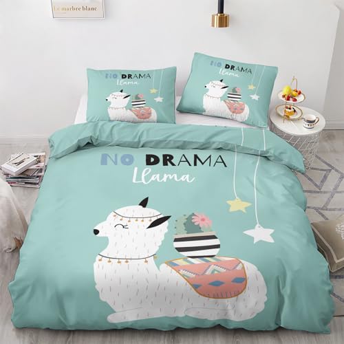GEDAEUBA Lama Geschenk - Lama Bettwäsche 135x200 Sommer, Süße Alpaka Bettbezug 135 x 200 2er Set, Wendebettwäsche und Kissenbezug 80x80, Weiche Mikrofaser Bettwäsche-Sets mit Reißverschluss von GEDAEUBA