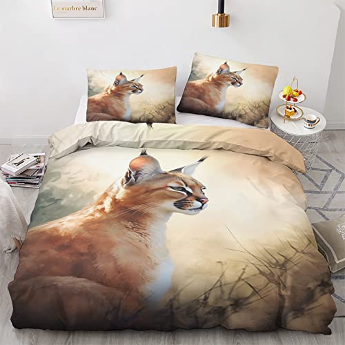 GEDAEUBA Luchs Bettwäsche 140x200 Sommer - Tiere Bettbezug 140x200 2er Set, Wendebettwäsche und Kissenbezug 70x90, Weiche & Angenehme Mikrofaser Bettwäsche-Sets mit Reißverschluss von GEDAEUBA