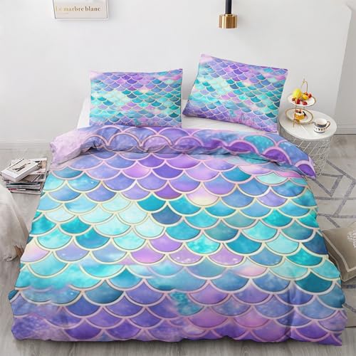 GEDAEUBA Meerjungfrauen Fischschuppen Bettwäsche 135x200 - Mädchen Bettbezug 135 x 200 2er Set, Wendebettwäsche und Kissenbezug 80x80, Weiche & Angenehme Mikrofaser Bettwäsche-Sets mit Reißverschluss GEDAEUBA Meerjungfrauen Fischschuppen Bettwäsche 135x200 - Mädchen Bettbezug 135 x 200 2er Set, Wendebettwäsche und Kissenbezug 80x80, Weiche & Angenehme Mikrofaser Bettwäsche-Sets mit Reißverschluss von GEDAEUBA