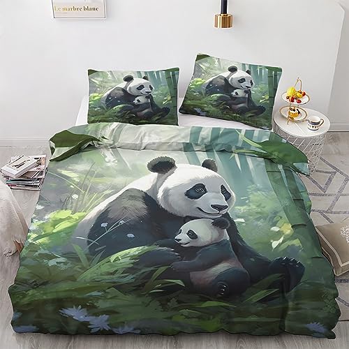 GEDAEUBA Panda Bettwäsche 155x220 Sommer - Tiere Bettbezug 155x220 3 teilig, Wendebettwäsche und Kissenbezug 80x80, Weiche & Atmungsaktive Mikrofaser Bettwäsche-Sets mit Reißverschluss von GEDAEUBA