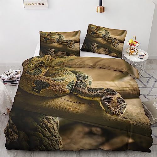 GEDAEUBA Schlange 3D Bettwäsche 135x200 Sommer - Reptilien Bettbezug 135 x 200 2er Set, Wendebettwäsche und Kissenbezug 80x80, Weiche & Atmungsaktive Mikrofaser Bettwäsche-Sets mit Reißverschluss von GEDAEUBA
