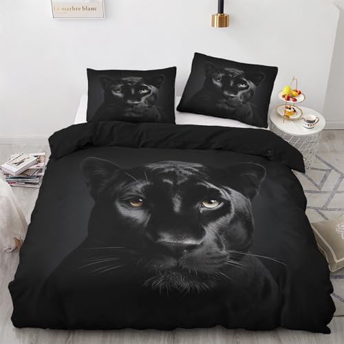 GEDAEUBA Schwarzer Panther Bettwäsche 140x200 Winter - Wilde Tiere Bettbezug 140x200 2er Set, Wendebettwäsche und Kissenbezug 70x90, Weiche & Angenehme Mikrofaser Bettwäsche-Sets mit Reißverschluss von GEDAEUBA