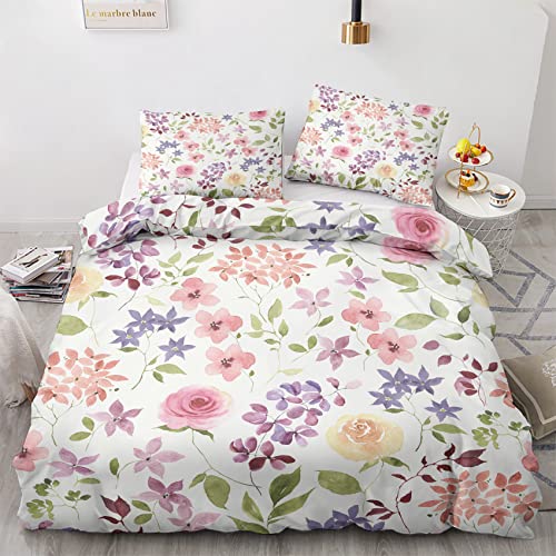 GEDAEUBA Sommer Bettwäsche 135x200 Botanisch - Blumen Bettbezug 135 x 200 2er Set, Wendebettwäsche und Kissenbezug 80x80, Weiche & Angenehme Mikrofaser Bettwäsche-Sets mit Reißverschluss von GEDAEUBA