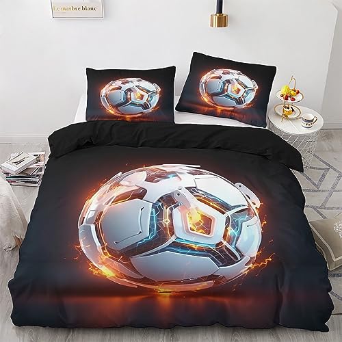 GEDAEUBA Sommer Bettwäsche 135x200 Fußball - Jungen Sport Bettbezug 135 x 200 2er Set, Wendebettwäsche und Kissenbezug 80x80, Weiche & Atmungsaktive Mikrofaser Bettwäsche-Sets mit Reißverschluss von GEDAEUBA