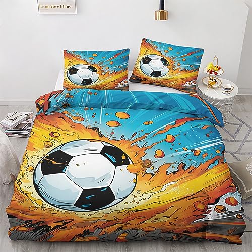 GEDAEUBA Sommer Bettwäsche 135x200 Fußball - Jungen Sport Bettbezug 135 x 200 2er Set, Wendebettwäsche und Kissenbezug 80x80, Weiche & Atmungsaktive Mikrofaser Bettwäsche-Sets mit Reißverschluss von GEDAEUBA