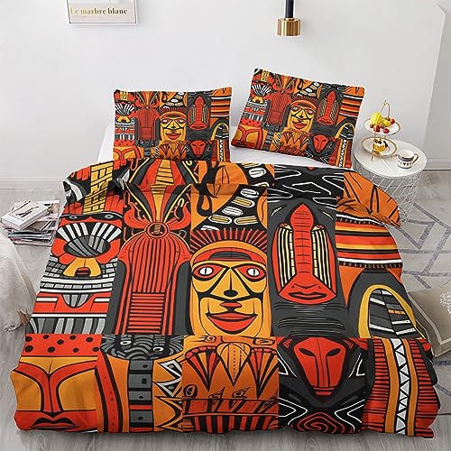 GEDAEUBA Sommer Bettwäsche 200x220 Afrikanische Maske - Afro Bettbezug 200 x 220 3 teilig, Wendebettwäsche und Kissenbezug 80x80, Weiche & Atmungsaktive Mikrofaser Bettwäsche-Sets mit Reißverschluss von GEDAEUBA