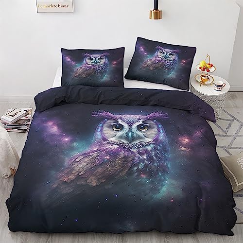 GEDAEUBA Sommer Bettwäsche 200x220 Eule - Fantasy Galaxie Bettbezug 200 x 220 3 teilig, Wendebettwäsche und Kissenbezug 80x80, Weiche & Atmungsaktive Mikrofaser Bettwäsche-Sets mit Reißverschluss von GEDAEUBA