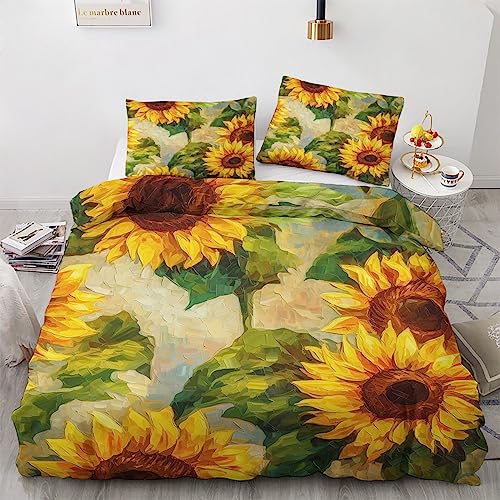 GEDAEUBA Sonnenblumen Bettwäsche 135x200 Sommer - Gelbe Blumen Bettbezug 135 x 200 2er Set, Wendebettwäsche und Kissenbezug 80x80, Weiche & Atmungsaktive Mikrofaser Bettwäsche-Sets mit Reißverschluss von GEDAEUBA