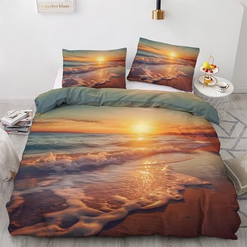 GEDAEUBA Sonnenuntergang Bettwäsche 140x200 Winter - Strand Meer Bettbezug 140x200 2er Set, Wendebettwäsche und Kissenbezug 70x90, Weiche & Angenehme Mikrofaser Bettwäsche-Sets mit Reißverschluss von GEDAEUBA