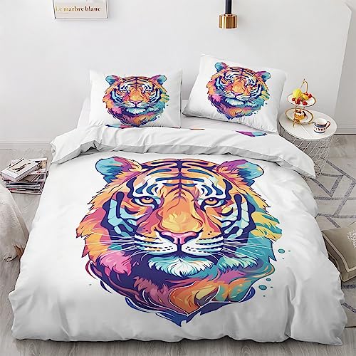 GEDAEUBA Tiger Bettwäsche 155x220 Sommer - Wilde Tiere Bettbezug 155x220 3 teilig, Wendebettwäsche und Kissenbezug 80x80, Weiche & Atmungsaktive Mikrofaser Bettwäsche-Sets mit Reißverschluss von GEDAEUBA