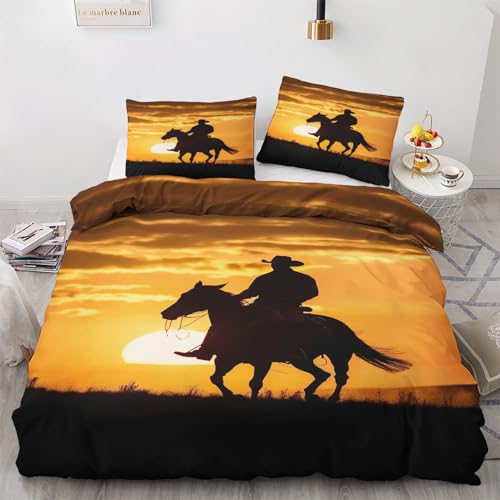 GEDAEUBA Winter Bettwäsche 135x200 Western Cowboy - Western Style Bettbezug 135 x 200 2er Set, Wendebettwäsche und Kissenbezug 80x80, Weiche & Angenehme Mikrofaser Bettwäsche-Sets mit Reißverschluss von GEDAEUBA