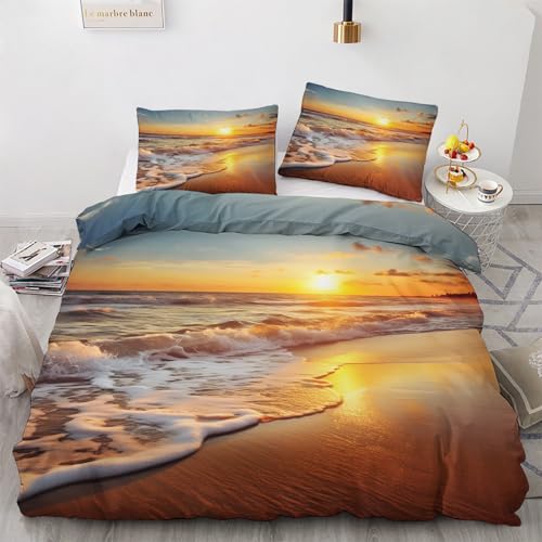 GEDAEUBA Winter Bettwäsche 140x200 Sonnenuntergang - Strand Meer Bettbezug 140x200 2er Set, Wendebettwäsche und Kissenbezug 70x90, Weiche & Angenehme Mikrofaser Bettwäsche-Sets mit Reißverschluss von GEDAEUBA