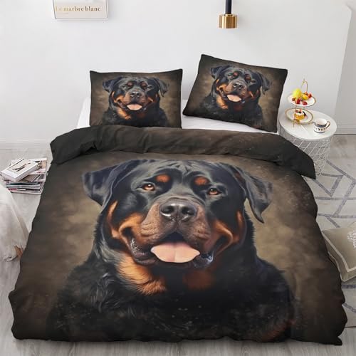 GEDAEUBA Winter Bettwäsche 155x220 Rottweiler - Hunde Bettbezug 155x220 3 teilig, Wendebettwäsche und Kissenbezug 80x80, Weiche & Angenehme & Warme Mikrofaser Bettwäsche-Sets mit Reißverschluss von GEDAEUBA