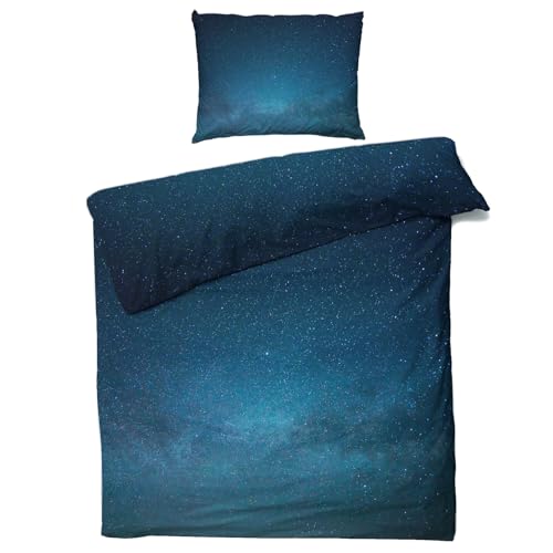 Galaxie Bettwäsche 200x200 Winter - Sternenhimmel Bettbezug 200x200cm 3 teilig, Wendebettwäsche und Kissenbezug 80x80, Weiche & Angenehme & Warme Mikrofaser Bettwäsche-sets mit Reißverschluss von GEDAEUBA