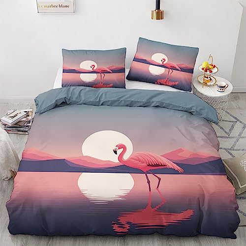 Winter Bettwäsche 135x200 Flamingo - Tropische Tiere Bettbezug 135 x 200 2er Set, Wendebettwäsche und Kissenbezug 80x80, Weiche & Angenehme & Warme Mikrofaser Bettwäsche-sets mit Reißverschluss von GEDAEUBA