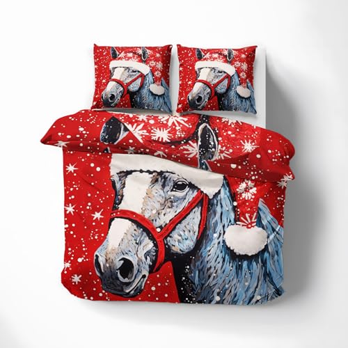 Winter Bettwäsche 135x200 Weihnachten Pferde - Kinder Tiere Bettbezug 135 x 200 2er Set, Wendebettwäsche und Kissenbezug 80x80, Weiche & Angenehme Mikrofaser Bettwäsche-sets mit Reißverschluss Winter Bettwäsche 135x200 Weihnachten Pferde - Kinder Tiere Bettbezug 135 x 200 2er Set, Wendebettwäsche und Kissenbezug 80x80, Weiche & Angenehme Mikrofaser Bettwäsche-sets mit Reißverschluss von GEDAEUBA
