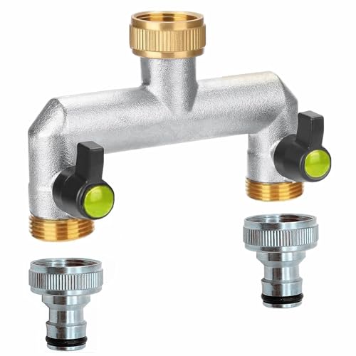 GEDEGOOK 2-Wege Wasserhahn Wasserverteiler, Verteiler Wasser 3/4 Zoll Wasseranschluss Verteiler, Gartenschlauch mit 3/4" Adapter, Kugelhahn zum Einstellen und Absperren des Wasserflusses von GEDEGOOK