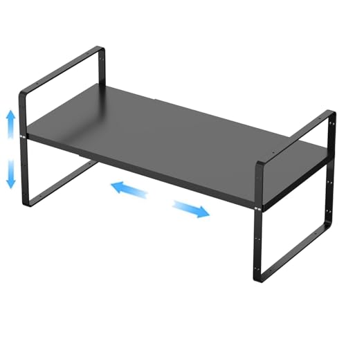 GEDLIRE Erweiterbarer Schrankregal Küchenregal Organizer, stapelbarer Metall Gewürzregal Regaleinsatz Schrank-Organizer Regal, Küche Aufbewahrung Lagerregal für Zuhause, Speisekammer, Schwarz von GEDLIRE