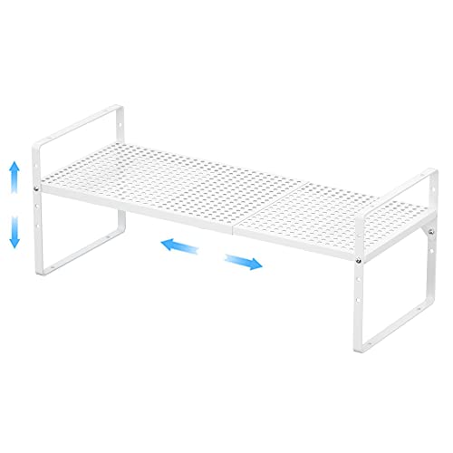 GEDLIRE Erweiterbarer Schrankregal Küchenregal Organizer, stapelbarer Metall Gewürzregal Regaleinsatz Schrank-Organizer Regal, Küche Aufbewahrung Lagerregal für Zuhause, Speisekammer, Weiß von GEDLIRE