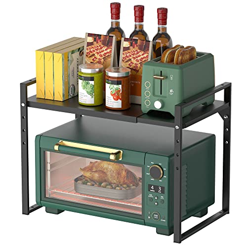 GEDLIRE Verstellbares Mikrowellenregal 2-Stufiges, Erweiterbares Stehend Küchen Mikrowellen Ständer Regal aus Stahl, Bäckerregal Mikrowellenhalter Organizer für Toaster Heißluftfritteuse, Schwarz von GEDLIRE