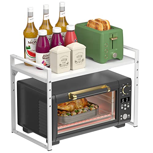 GEDLIRE Verstellbares Mikrowellenregal 2-Stufiges, Erweiterbares Stehend Küchen Mikrowellen Ständer Regal aus Stahl, Bäckerregal Mikrowellenhalter Organizer für Toaster Heißluftfritteuse, Weiß von GEDLIRE